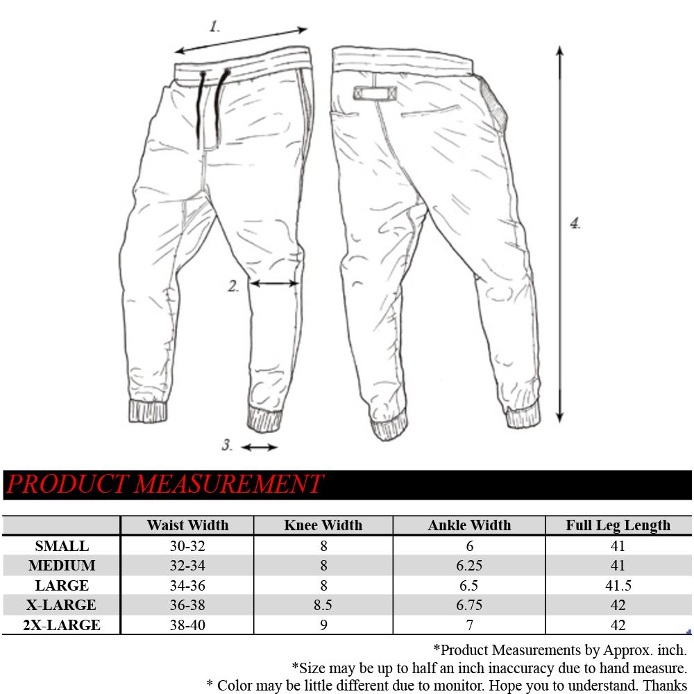 size chart jogger pants