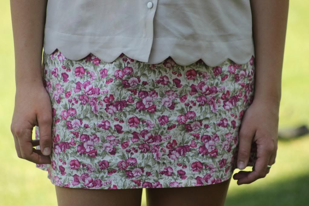 floral skirt, scalloped hem