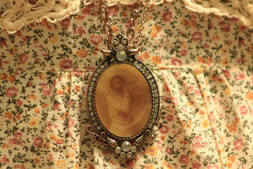 Willowbank, floral dress, vintage cameo necklace, farmyard